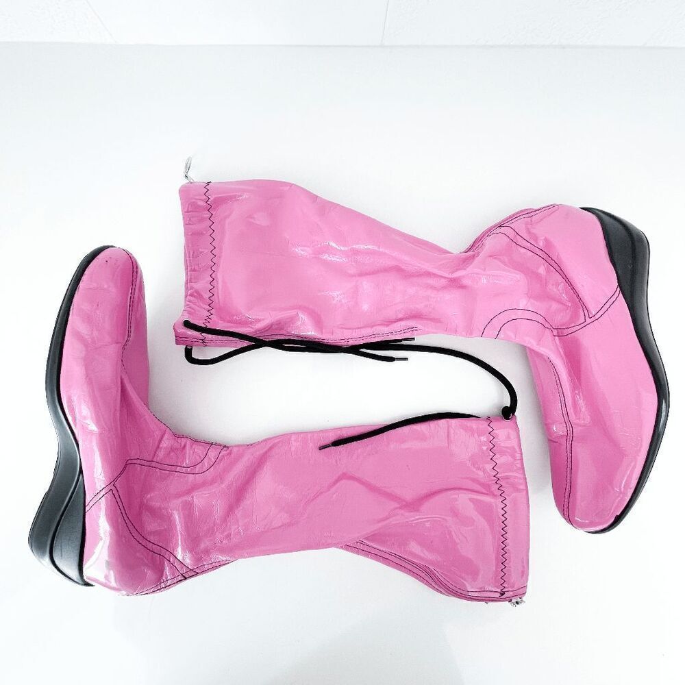 Marc Modavi Womens Patent Leather Knee High Rain Boots Shoes Pink Size 40